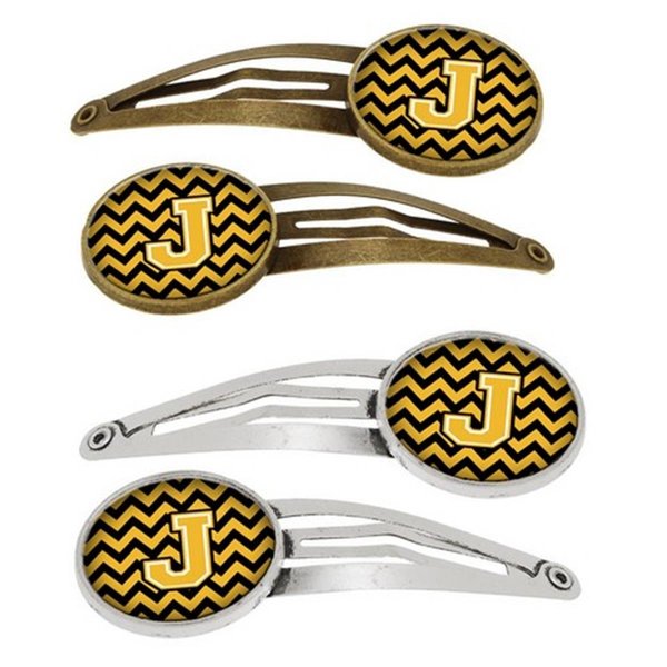 Carolines Treasures Letter J Chevron Black and Gold Barrettes Hair Clips, Set of 4, 4PK CJ1053-JHCS4